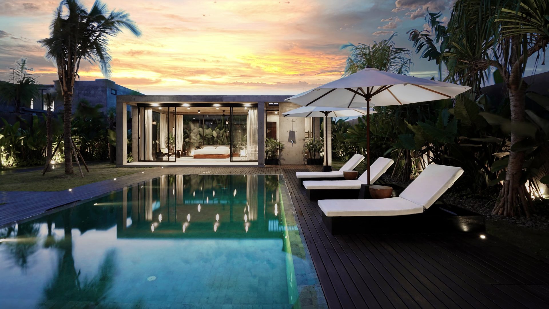 Sunset over the pool