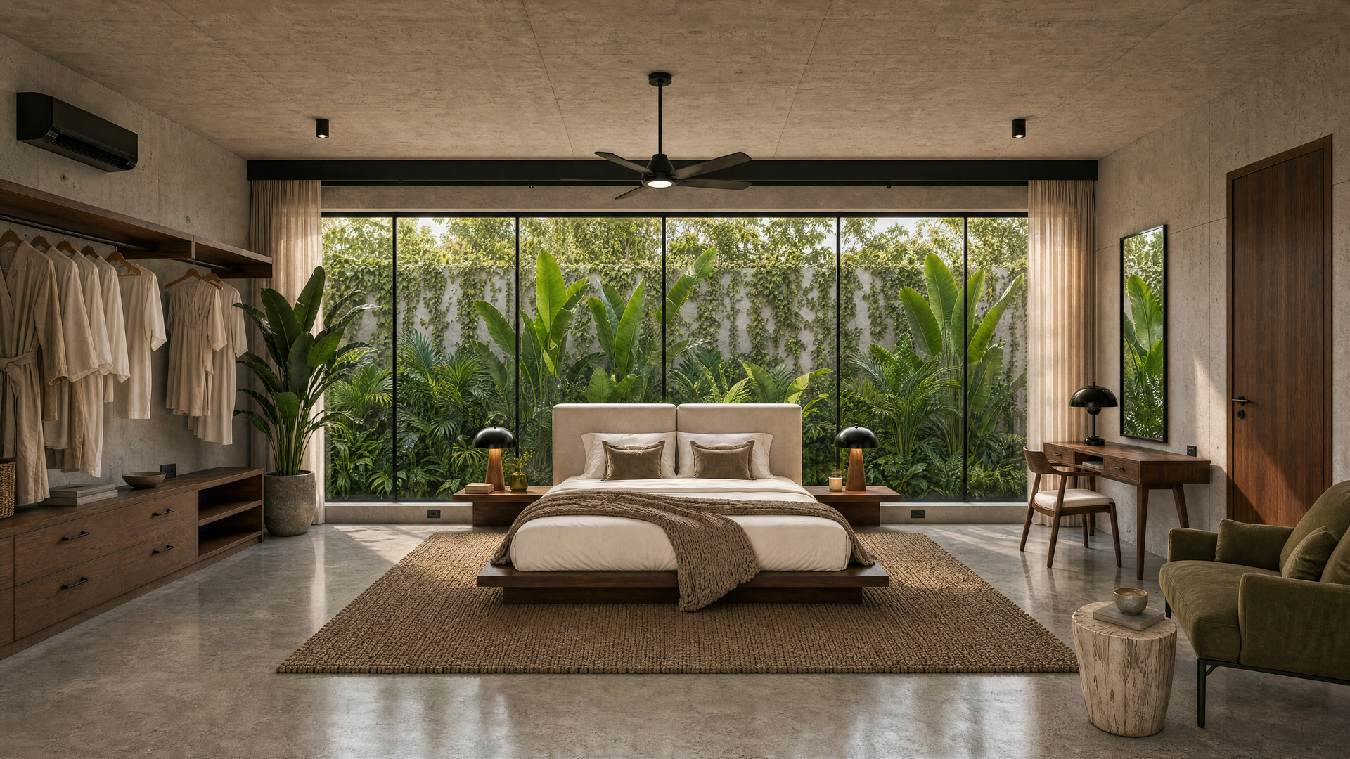 Bungalow bedroom overlooking the pool (visualisation)