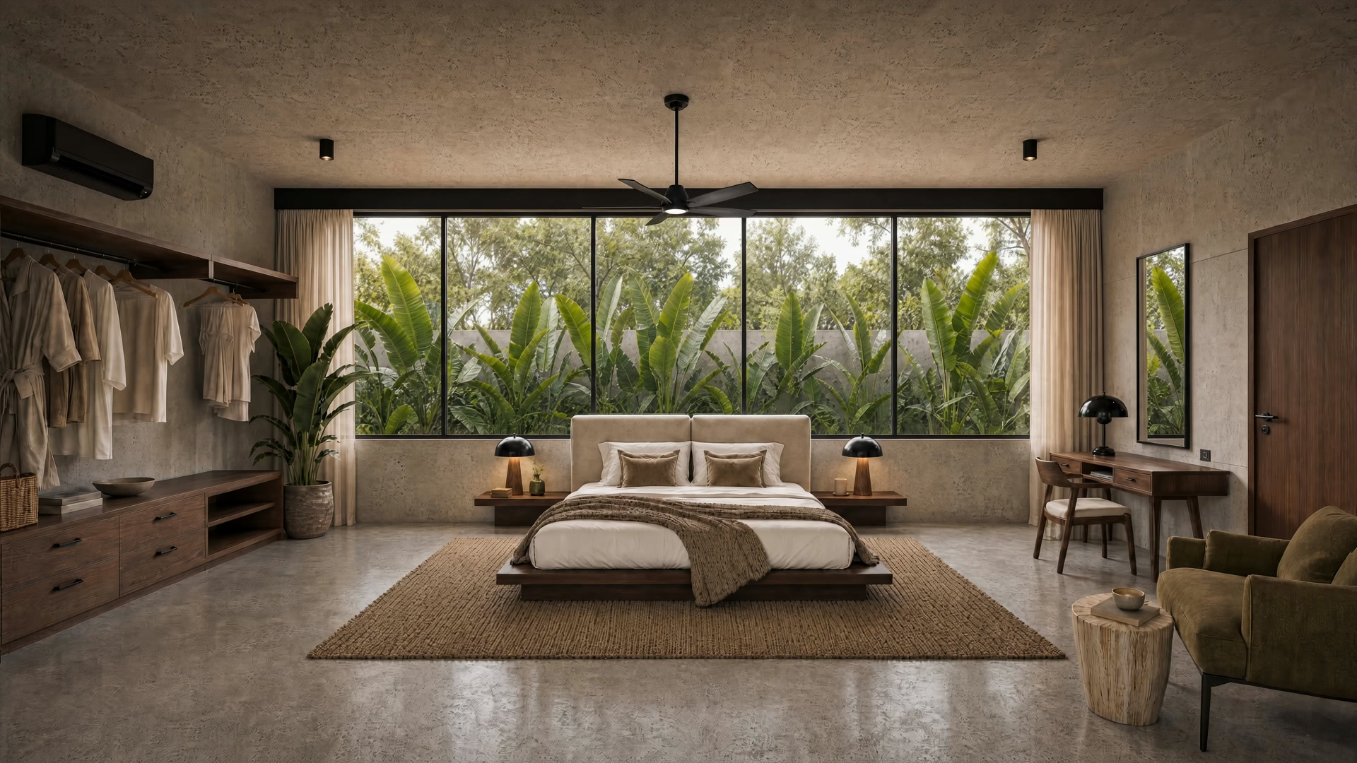 Bungalow bedroom overlooking the pool (visualisation)